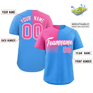 Custom Powder Blue Pink Personalized Half Gradient Design Authentic Baseball Jersey