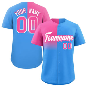 Custom Powder Blue Pink Personalized Half Gradient Design Authentic Baseball Jersey