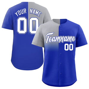 Custom Royal Gray Personalized Half Gradient Design Authentic Baseball Jersey