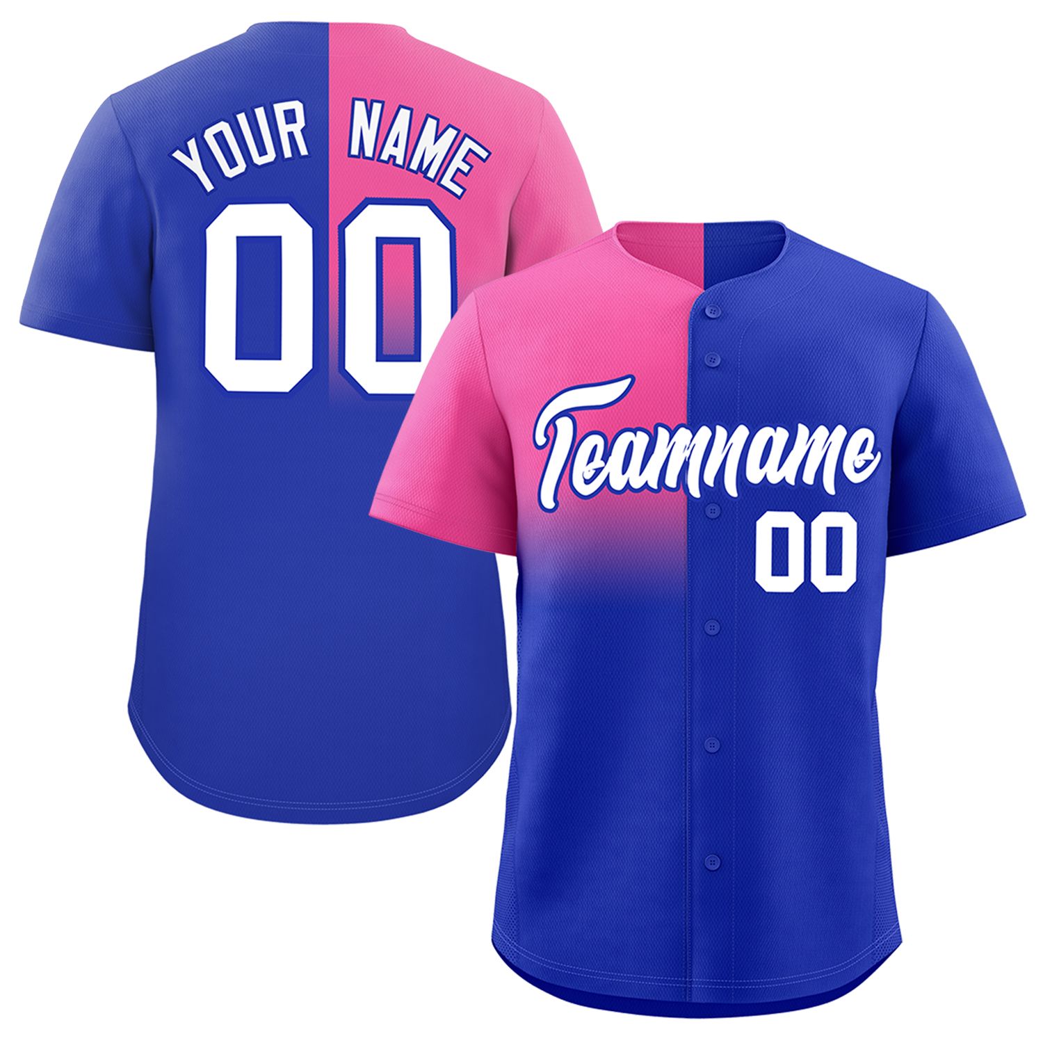 Custom Royal Pink Personalized Half Gradient Design Authentic Baseball Jersey