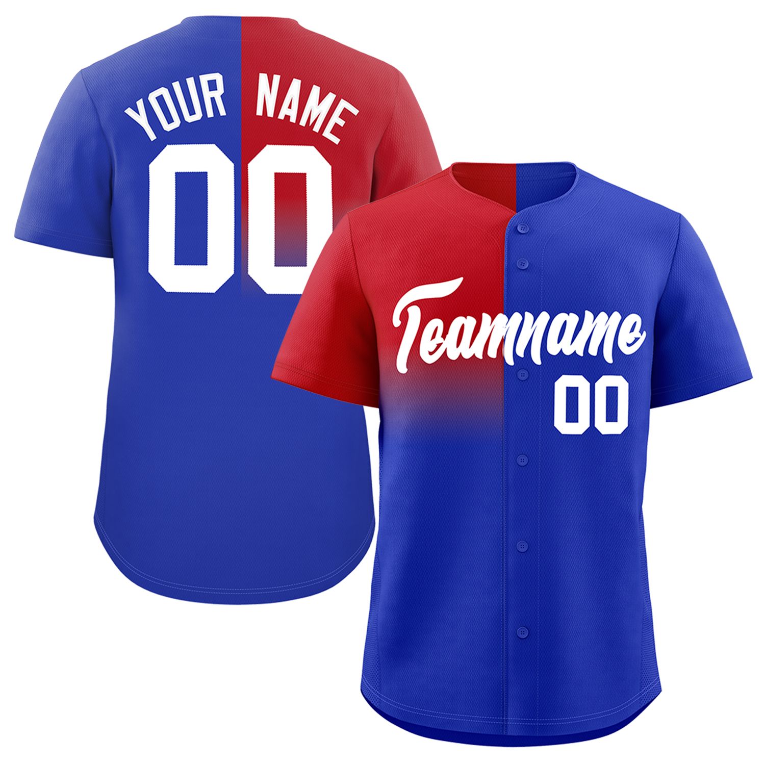 Custom Royal Red Personalized Half Gradient Design Authentic Baseball Jersey