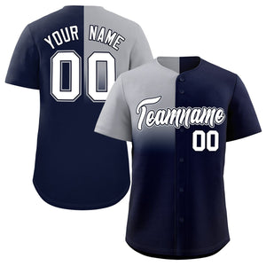 Custom Navy Gray Personalized Half Gradient Design Authentic Baseball Jersey