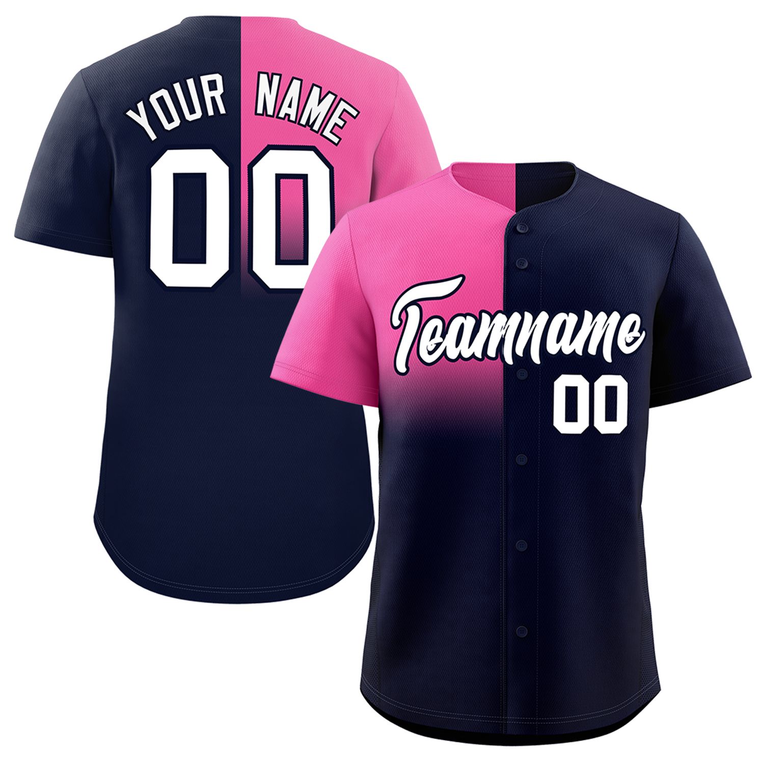 Custom Navy Pink Personalized Half Gradient Design Authentic Baseball Jersey