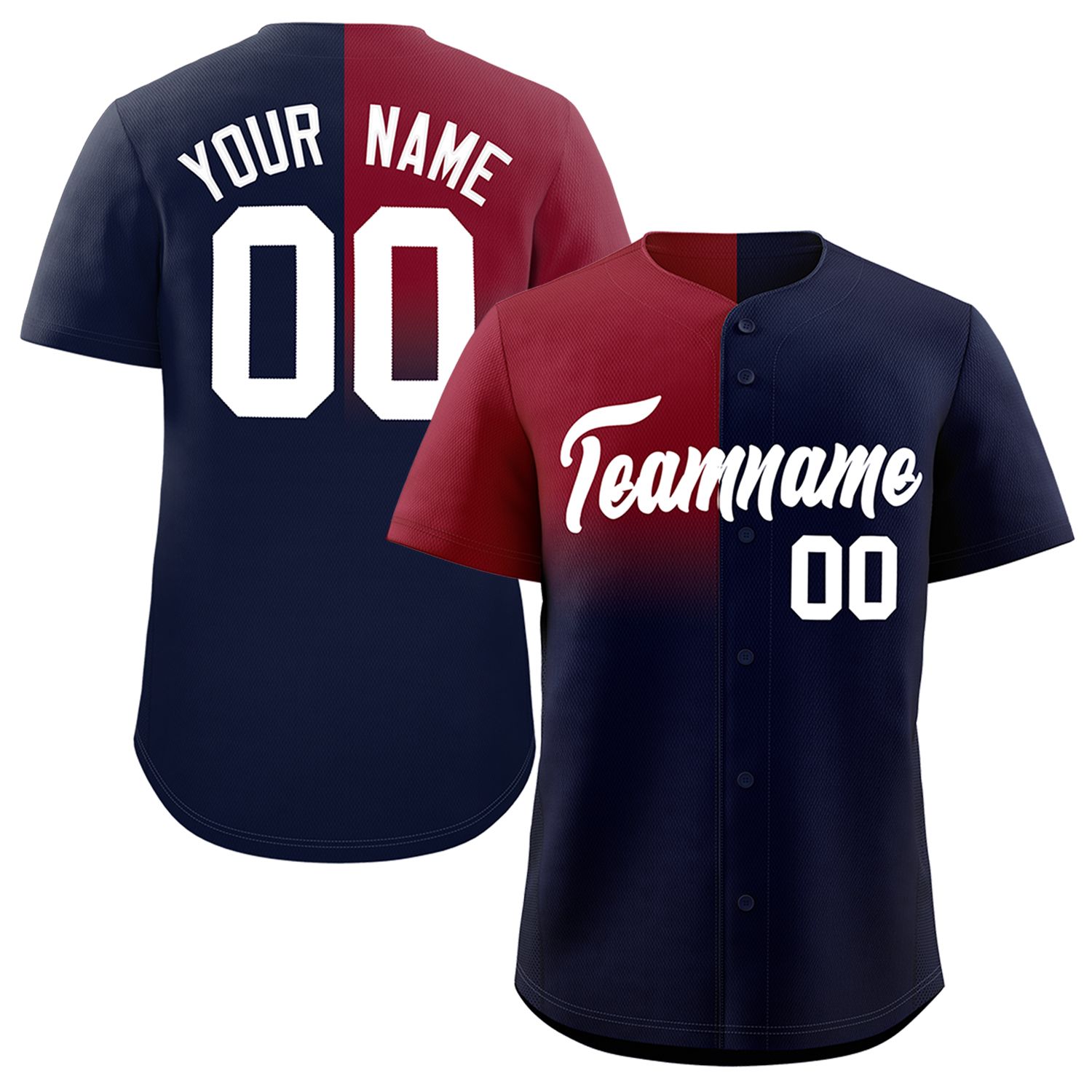 Custom Navy Crimson Personalized Half Gradient Design Authentic Baseball Jersey