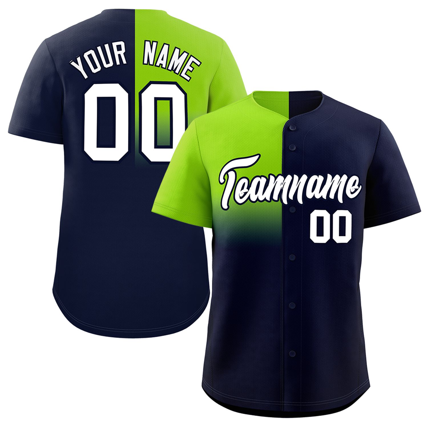 Custom Navy Neon Green Personalized Half Gradient Design Authentic Baseball Jersey