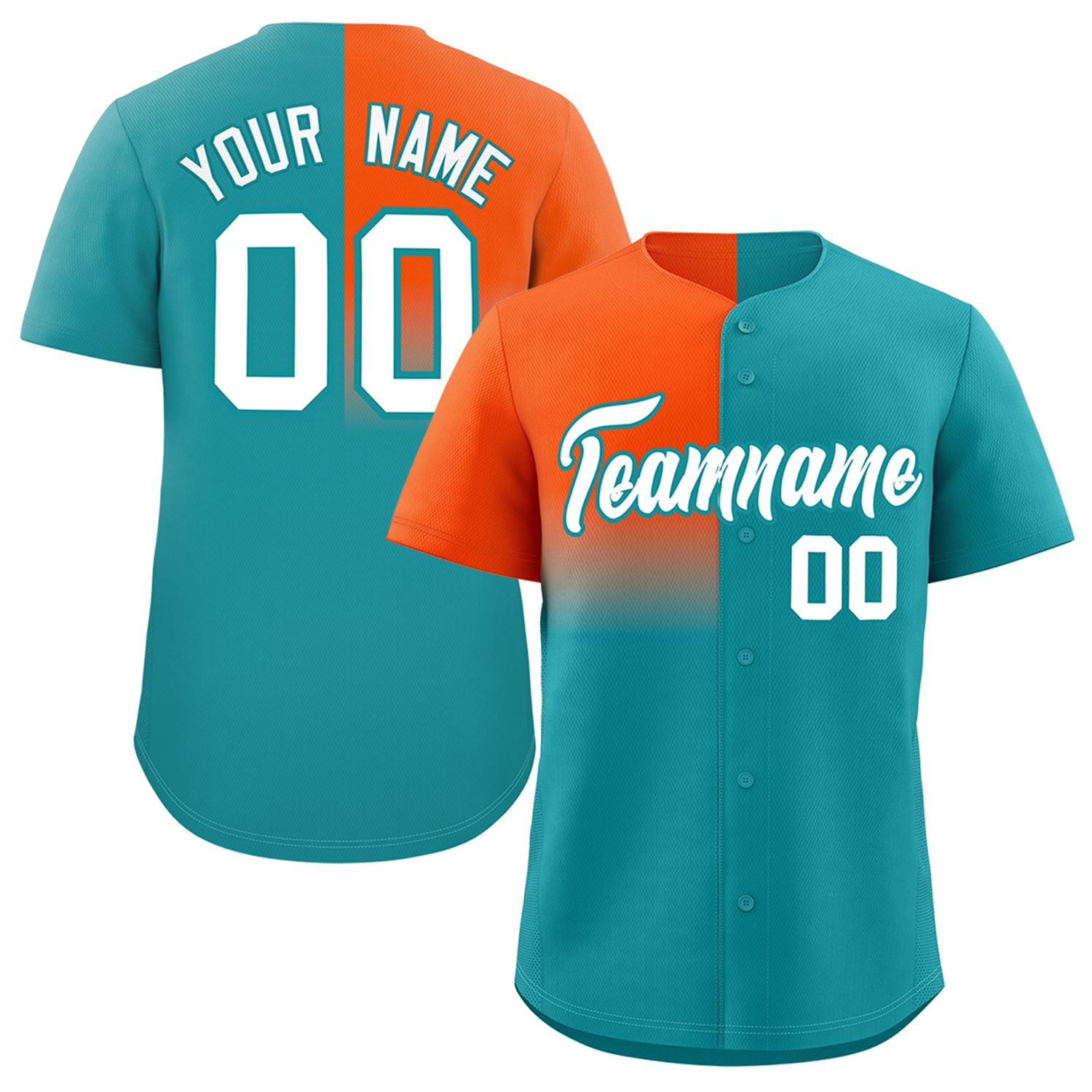 Custom Aqua Orange Personalized Half Gradient Design Authentic Baseball Jersey