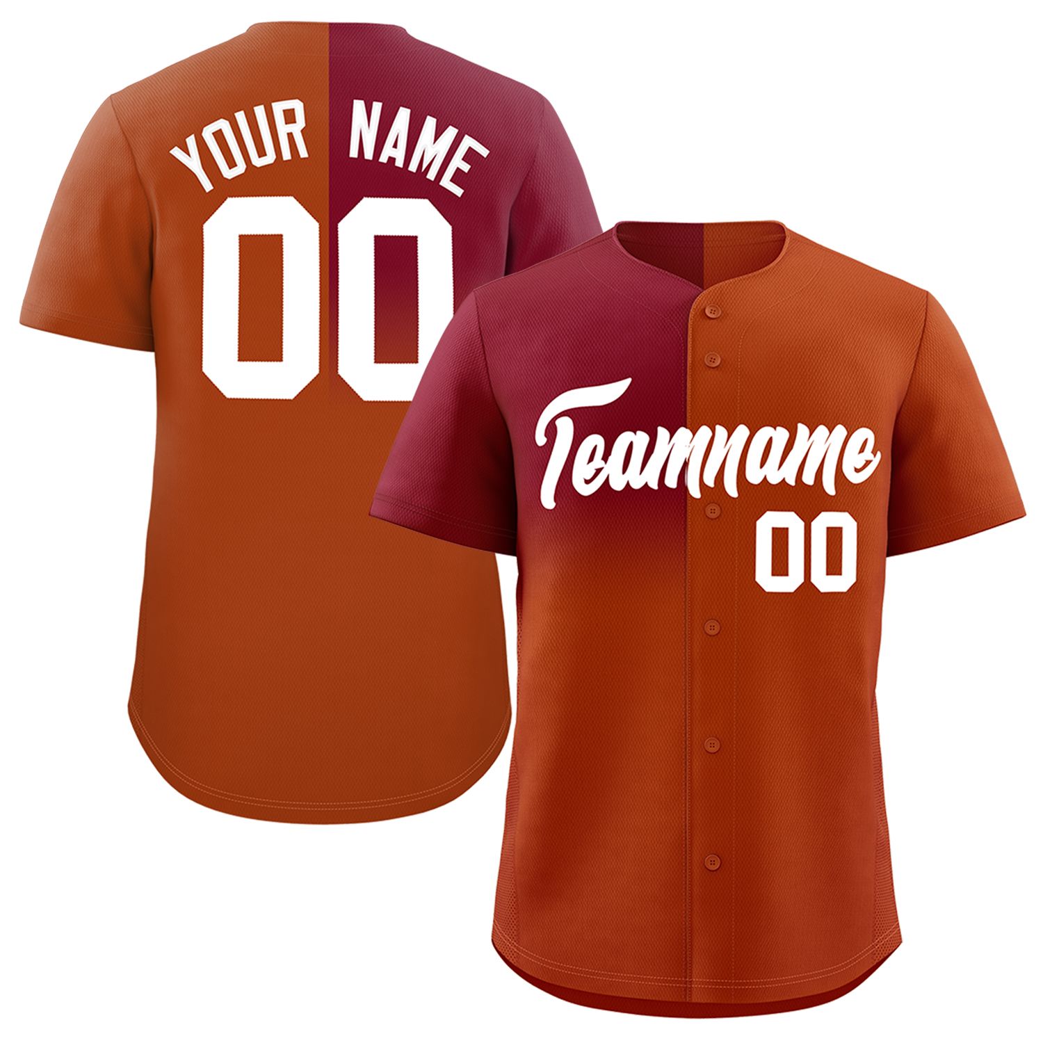 Custom Texas Orange Crimson Personalized Half Gradient Design Authentic Baseball Jersey