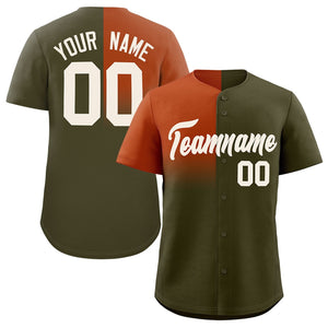 Custom Olive Texas Orange Personalized Half Gradient Design Authentic Baseball Jersey