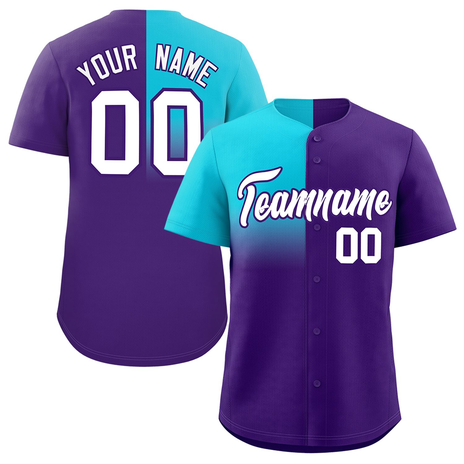 Custom Purple Sky Blue Personalized Half Gradient Design Authentic Baseball Jersey