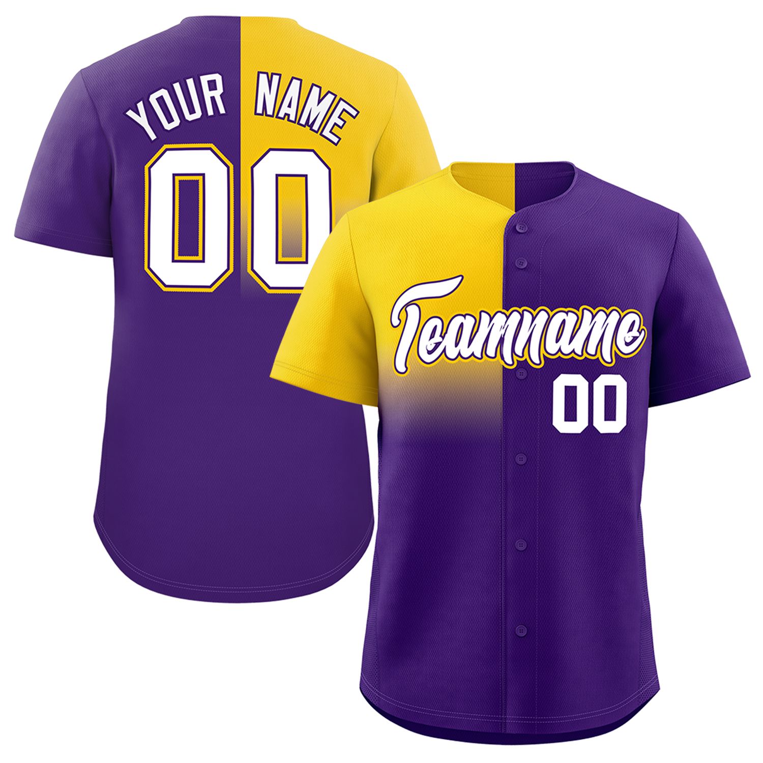 Custom Purple Gold Personalized Half Gradient Design Authentic Baseball Jersey