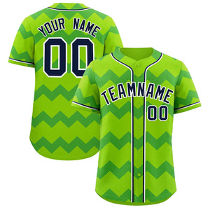 Custom Green Navy-White Personalized Ripple Design Authentic Baseball Jersey