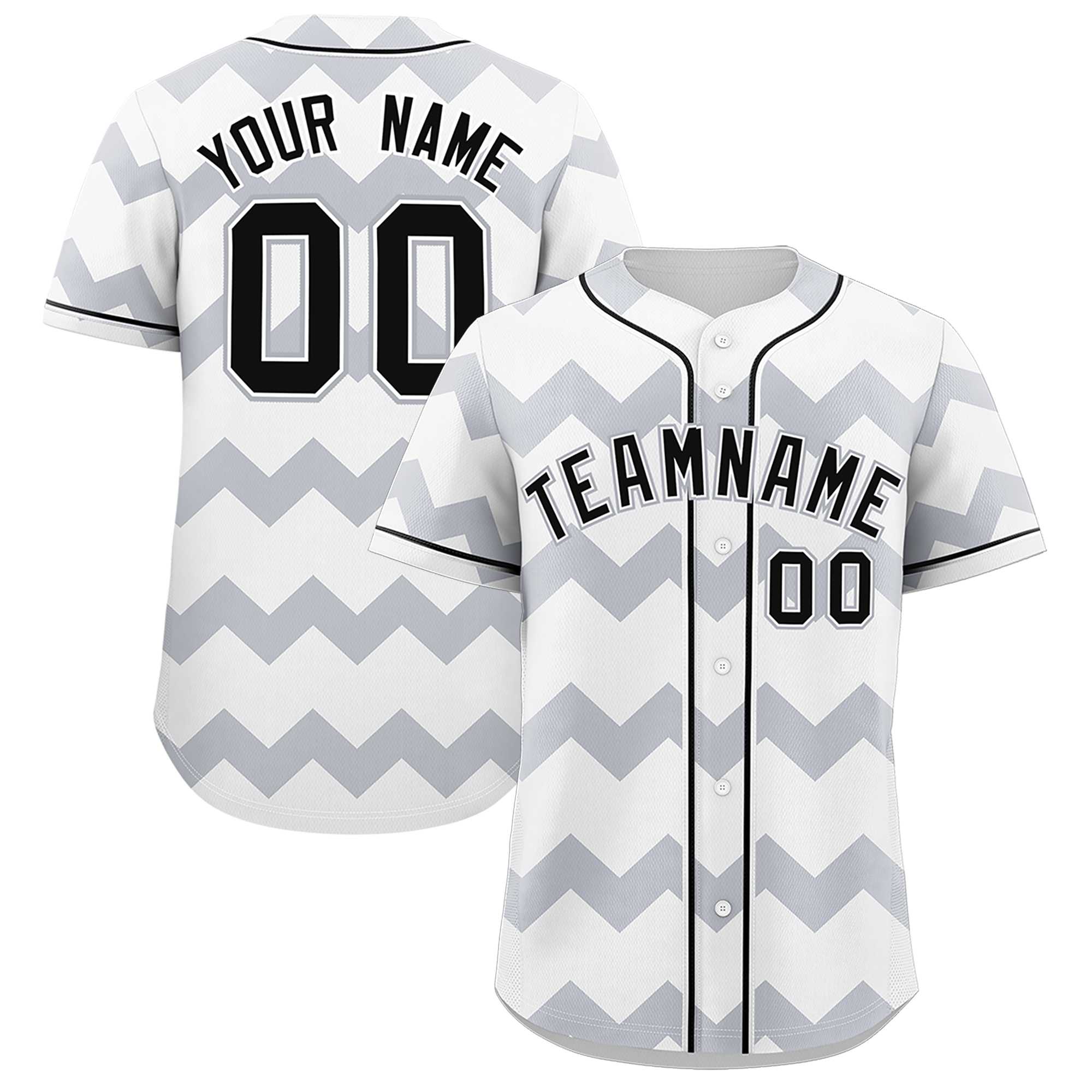 Custom White-Gray Black Personalized Ripple Design Authentic Baseball Jersey