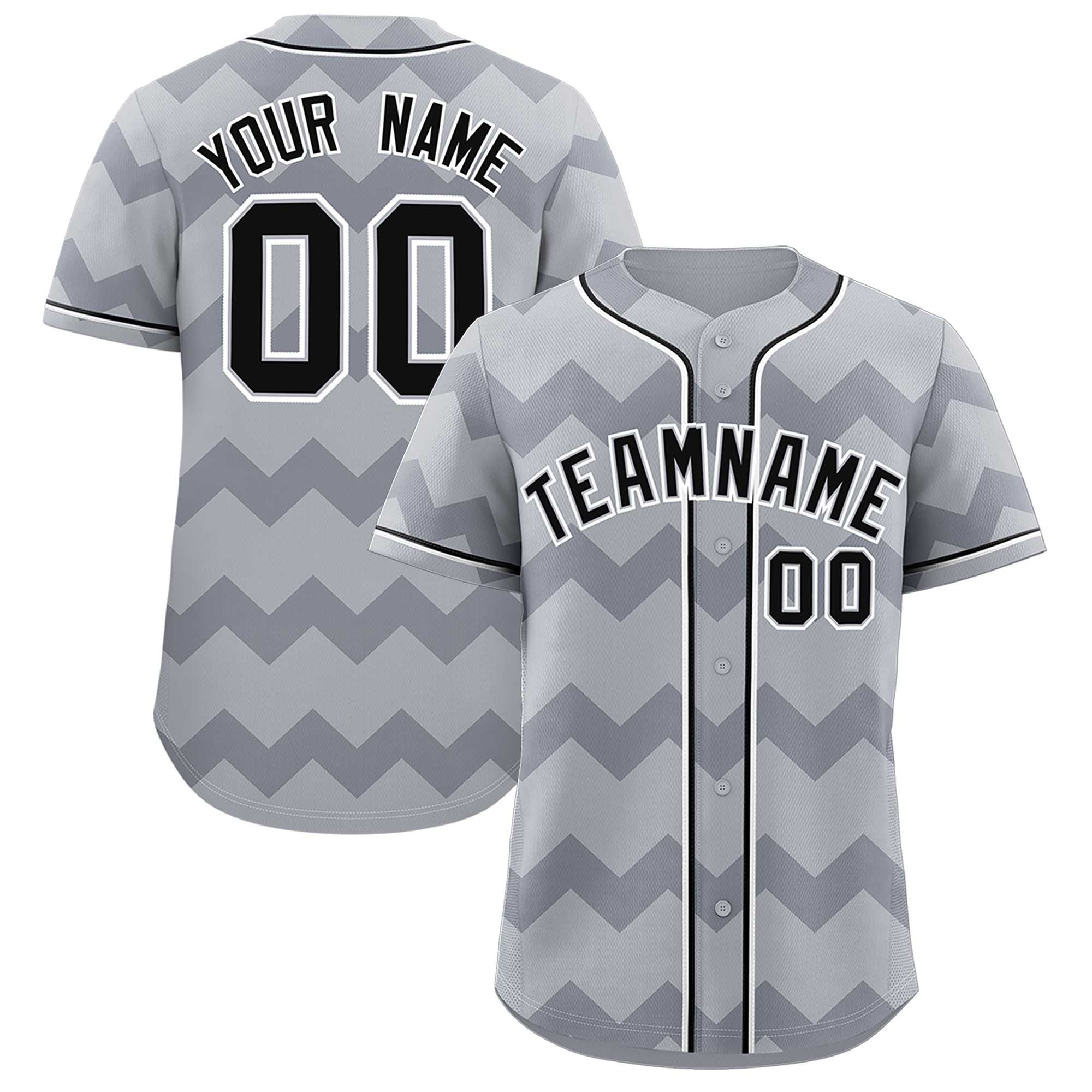 Custom Gray Black-White Personalized Ripple Design Authentic Baseball Jersey