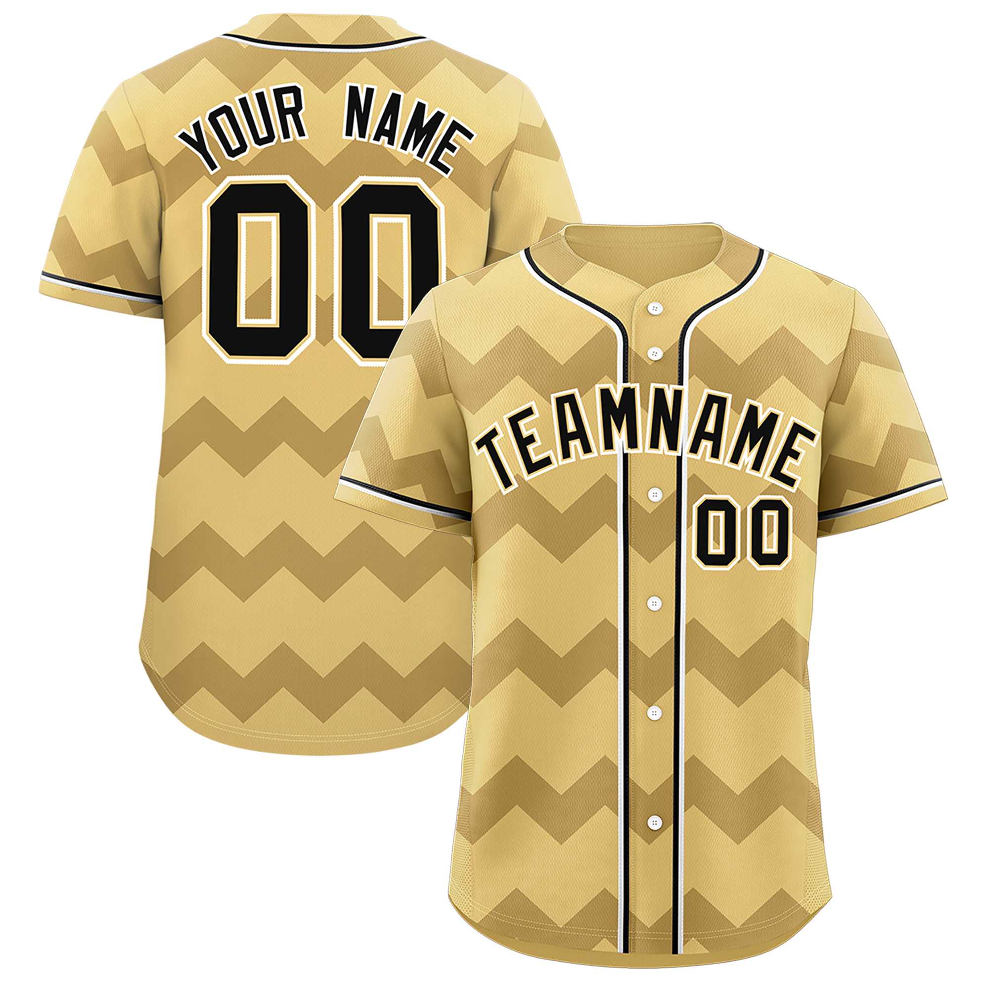 Custom Khaki Black-White Personalized Ripple Design Authentic Baseball Jersey