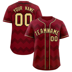 Custom Crimson Khaki-Black Personalized Ripple Design Authentic Baseball Jersey