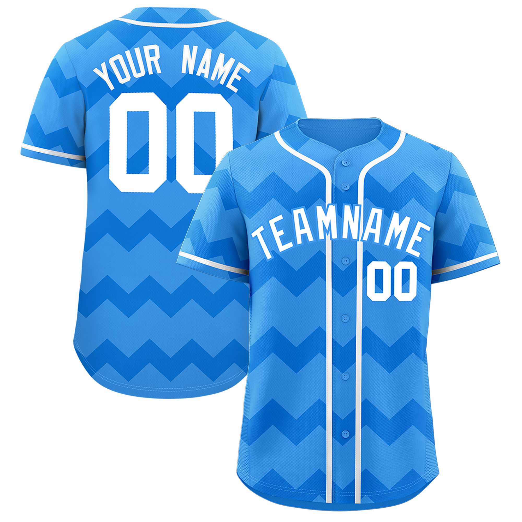 Custom Powder Blue White Personalized Ripple Design Authentic Baseball Jersey