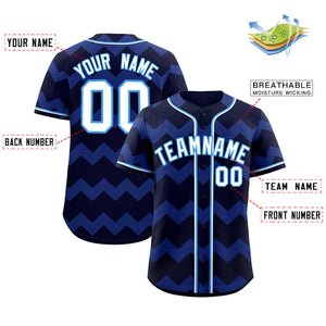 Custom Navy White-Powder Blue Personalized Ripple Design Authentic Baseball Jersey