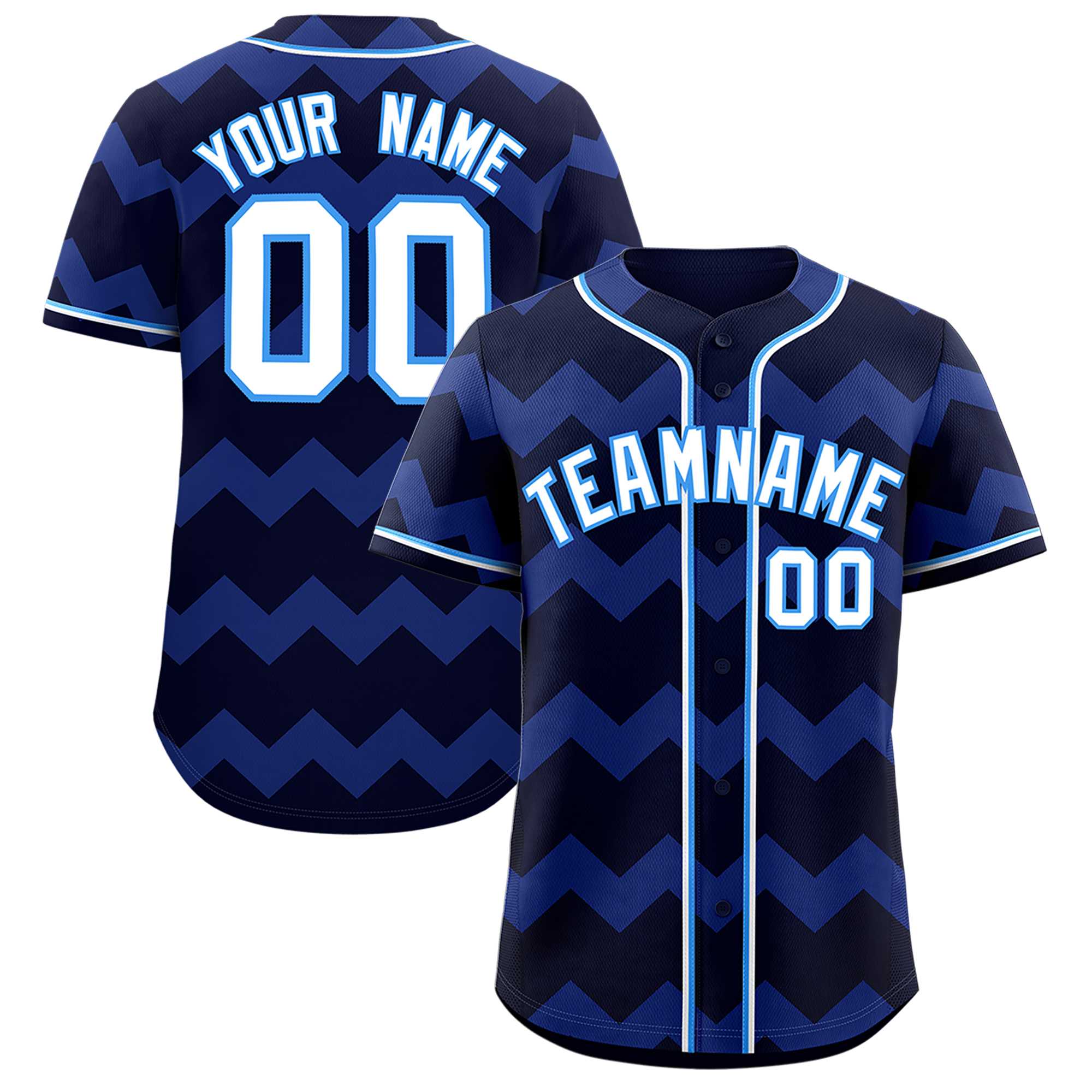 Custom Navy White-Powder Blue Personalized Ripple Design Authentic Baseball Jersey