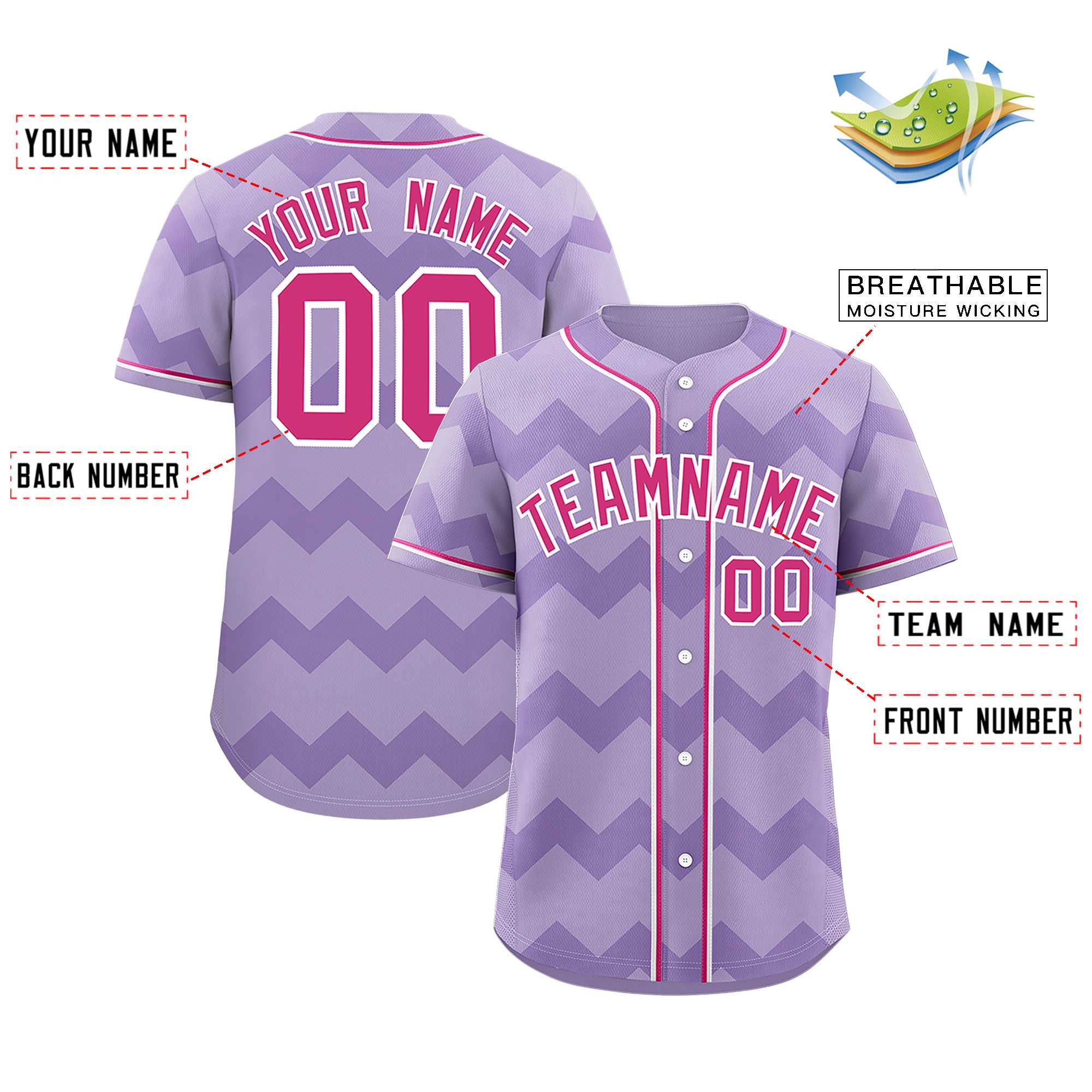 Custom Light Purple RoseRed White Personalized Ripple Design Authentic Baseball Jersey