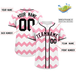 Custom White-Light Pink Black Personalized Ripple Design Authentic Baseball Jersey