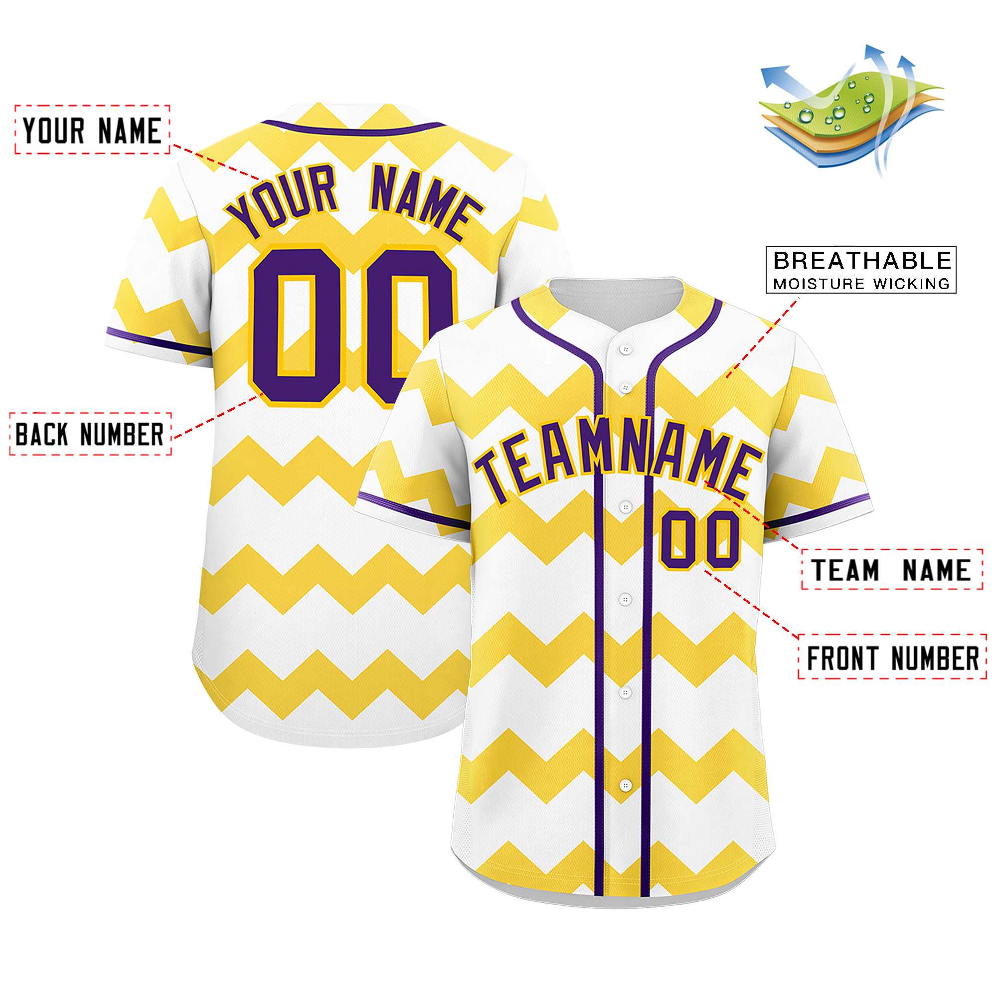 Custom White-Gold Purple Personalized Ripple Design Authentic Baseball Jersey