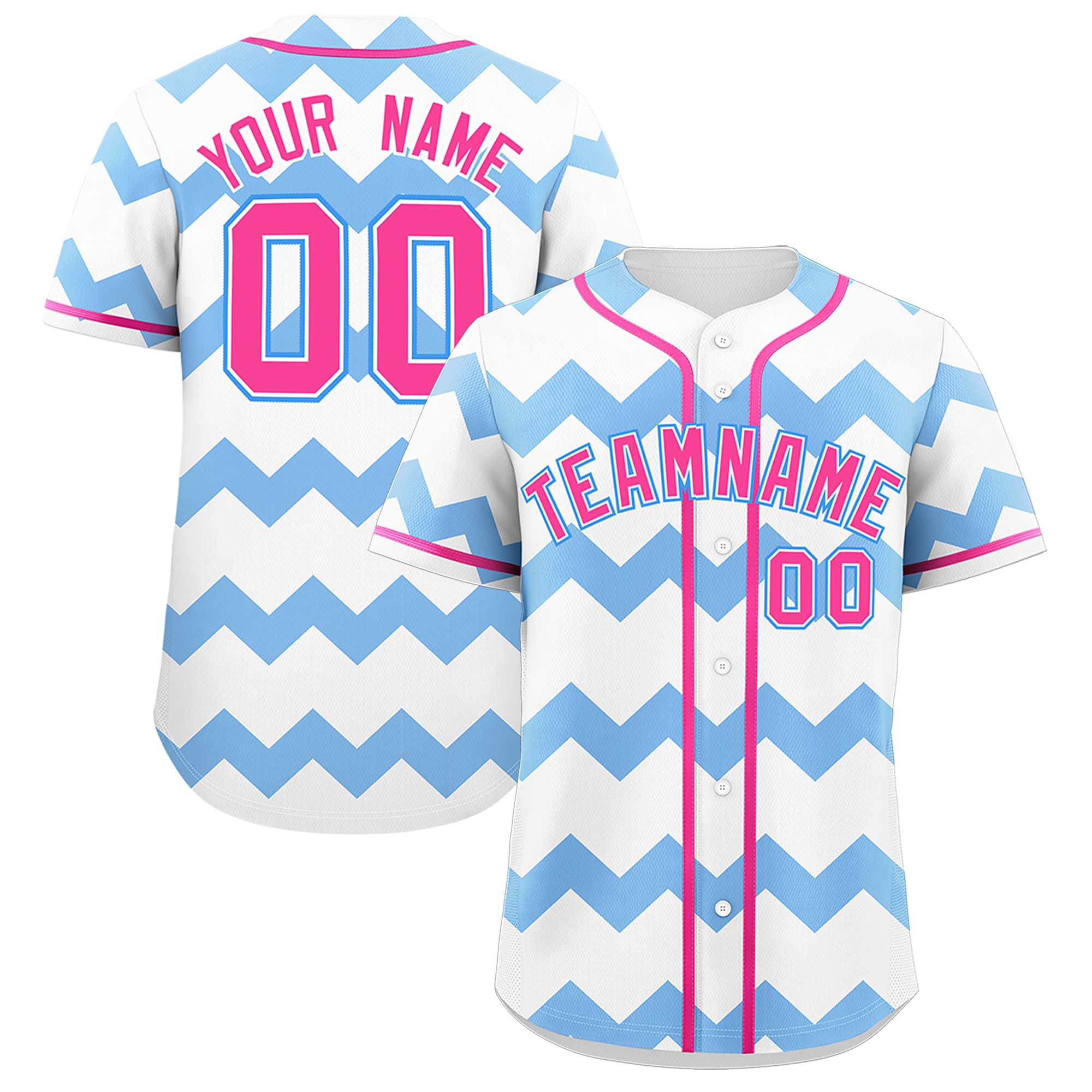 Custom White-Light Blue Pink Personalized Ripple Design Authentic Baseball Jersey