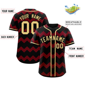 Custom Black-Crimson Khaki Personalized Ripple Design Authentic Baseball Jersey