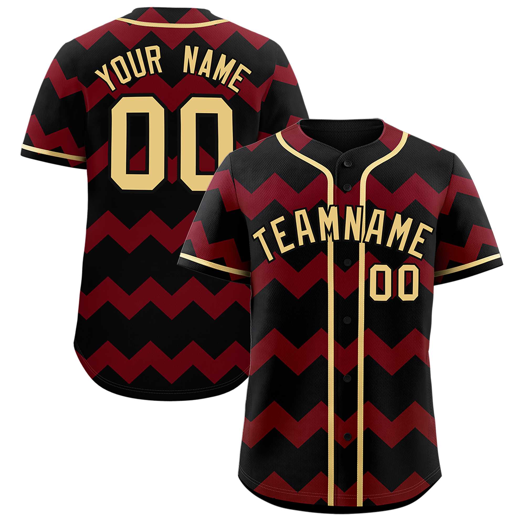 Custom Black-Crimson Khaki Personalized Ripple Design Authentic Baseball Jersey