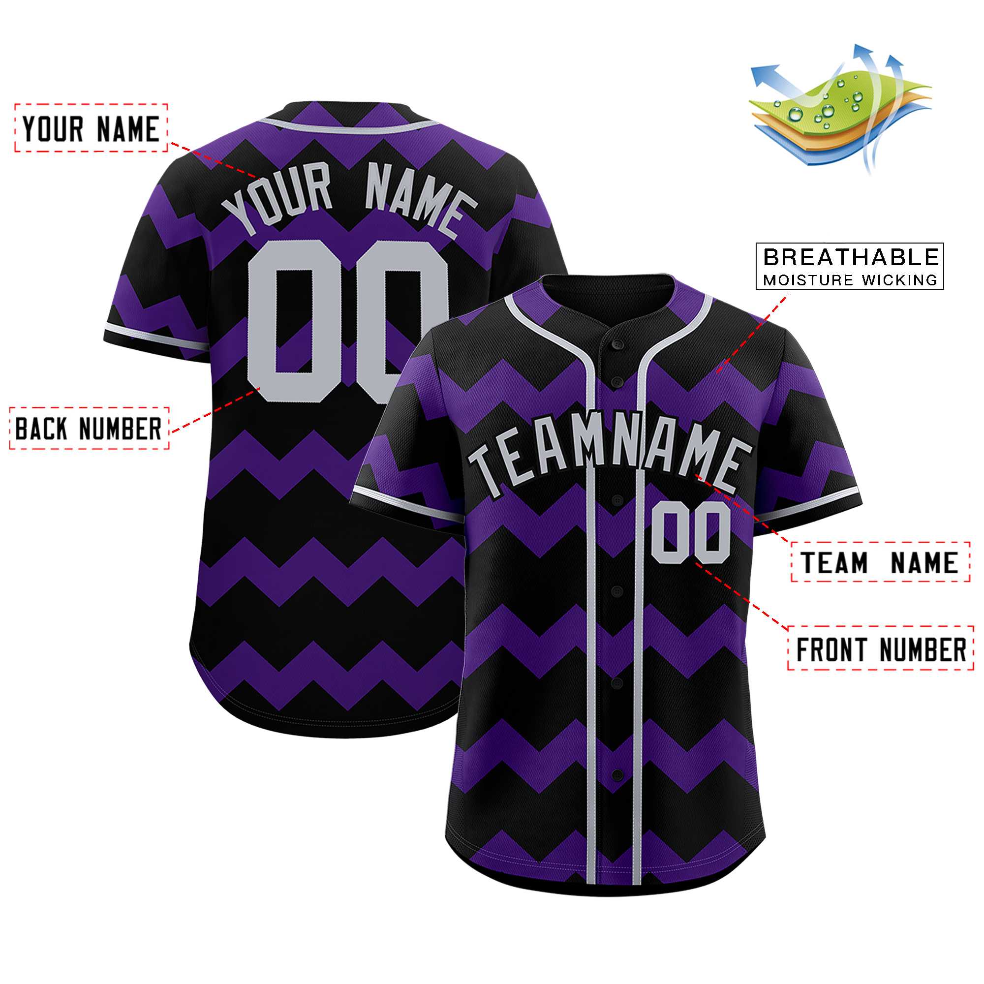 Custom Black-Purple Gray Personalized Ripple Design Authentic Baseball Jersey