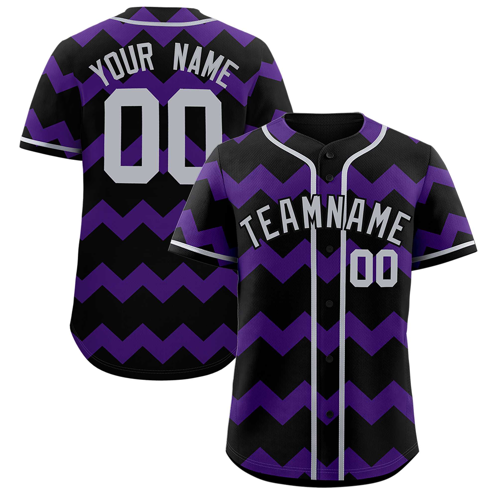 Custom Black-Purple Gray Personalized Ripple Design Authentic Baseball Jersey