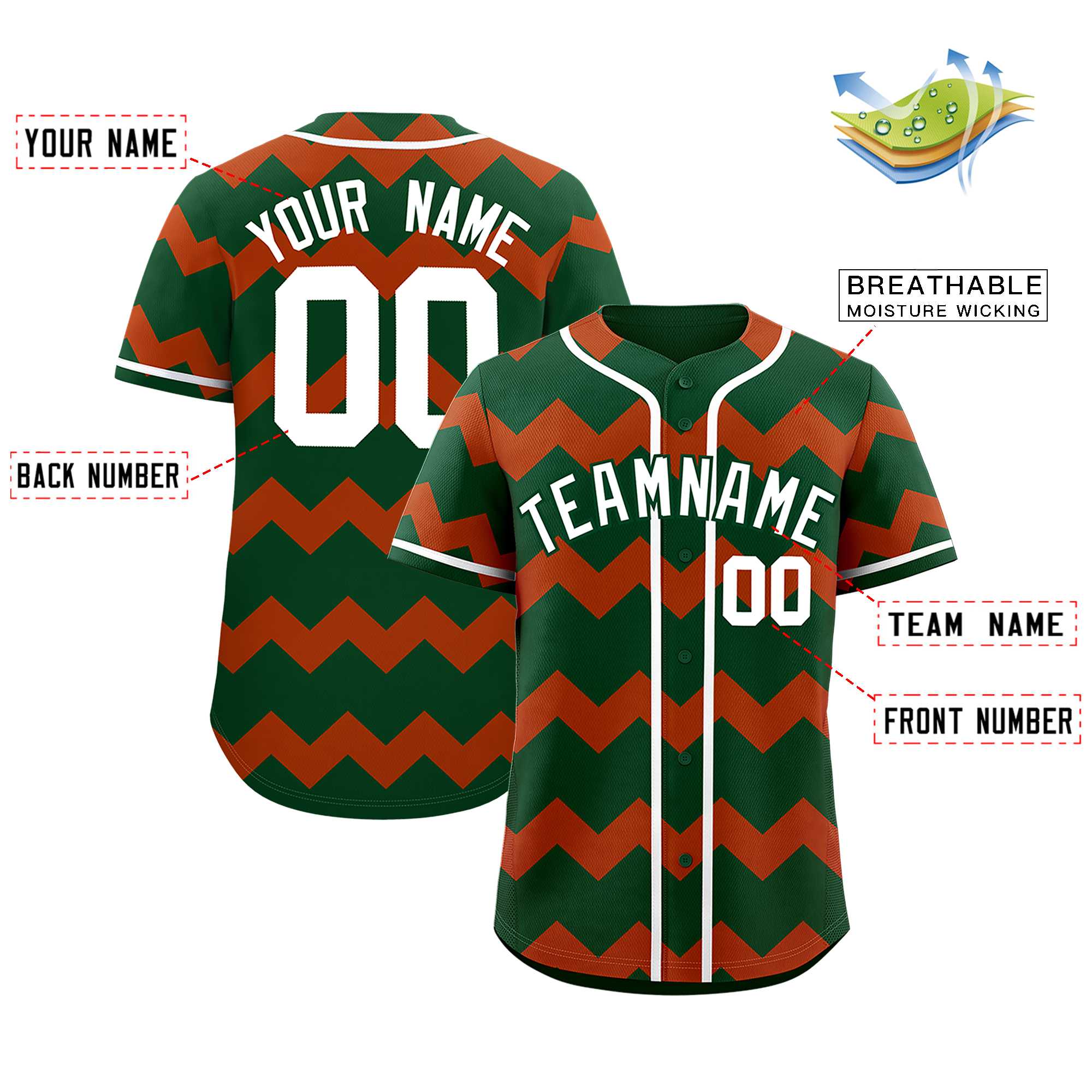 Custom Green-Texas Orange White Personalized Ripple Design Authentic Baseball Jersey