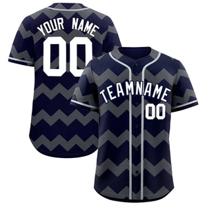 Custom Navy-Gray White Personalized Ripple Design Authentic Baseball Jersey