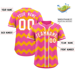 Custom Pink-Yellow White Personalized Ripple Design Authentic Baseball Jersey