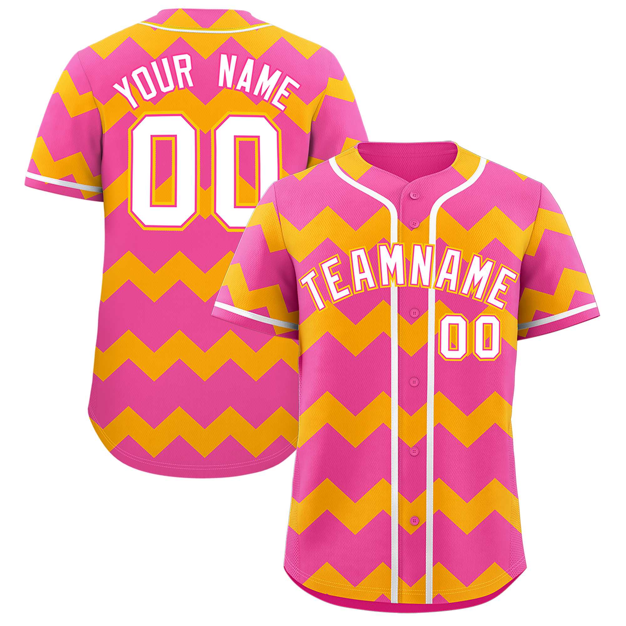 Custom Pink-Yellow White Personalized Ripple Design Authentic Baseball Jersey