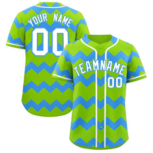 Custom Neon Green-Sky Blue White Personalized Ripple Design Authentic Baseball Jersey