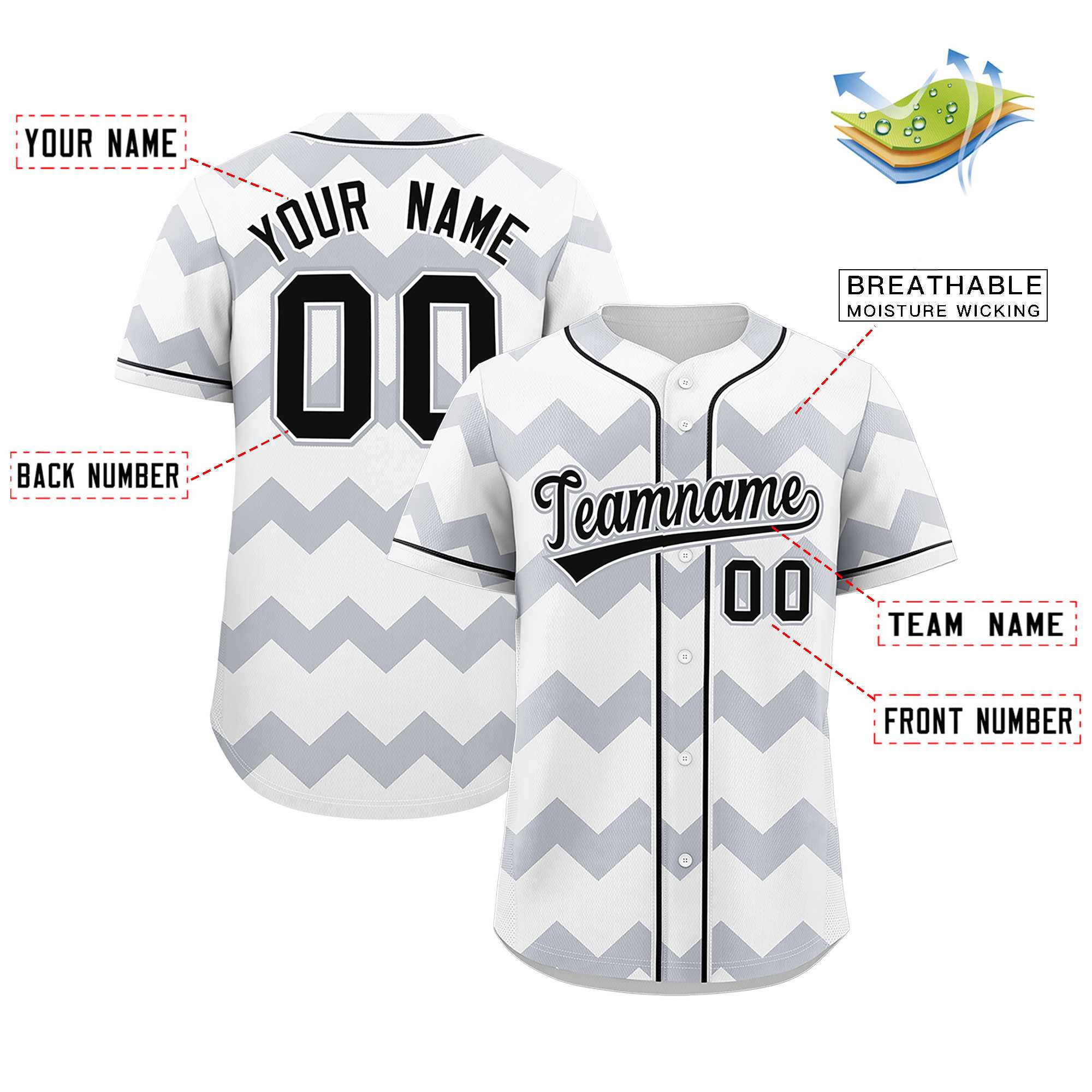 Custom White-Gray Black Personalized Ripple Design Authentic Baseball Jersey