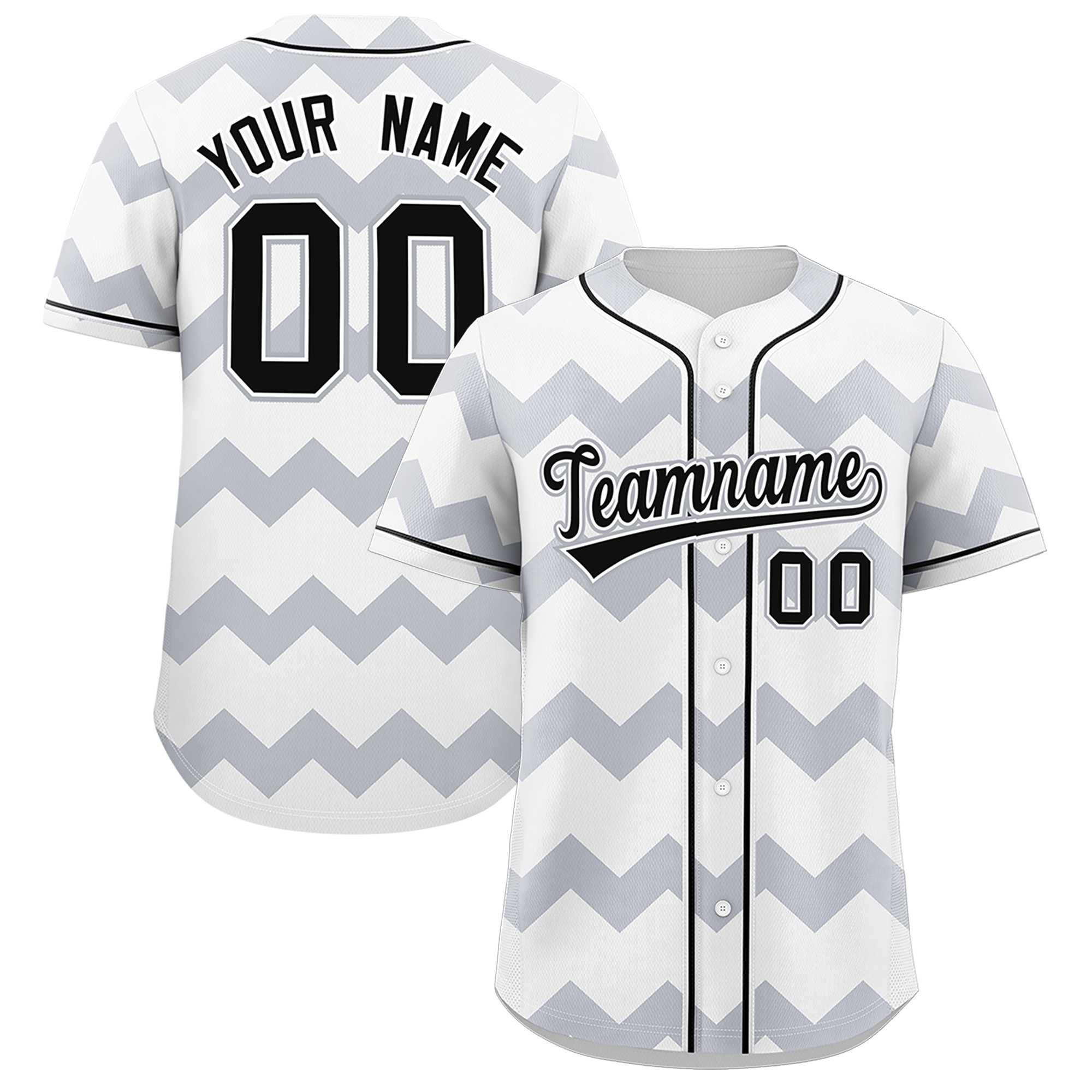 Custom White-Gray Black Personalized Ripple Design Authentic Baseball Jersey