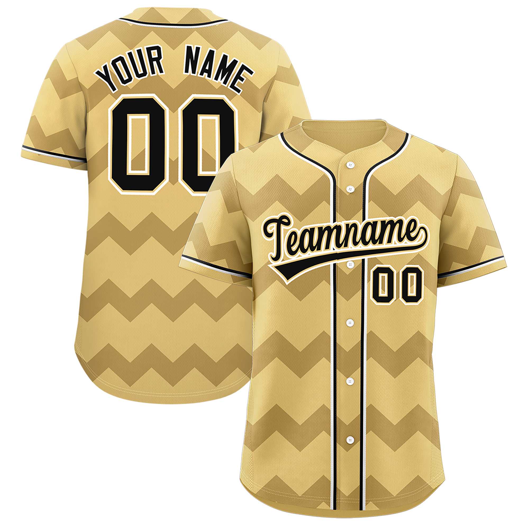 Custom Khaki Black-White Personalized Ripple Design Authentic Baseball Jersey