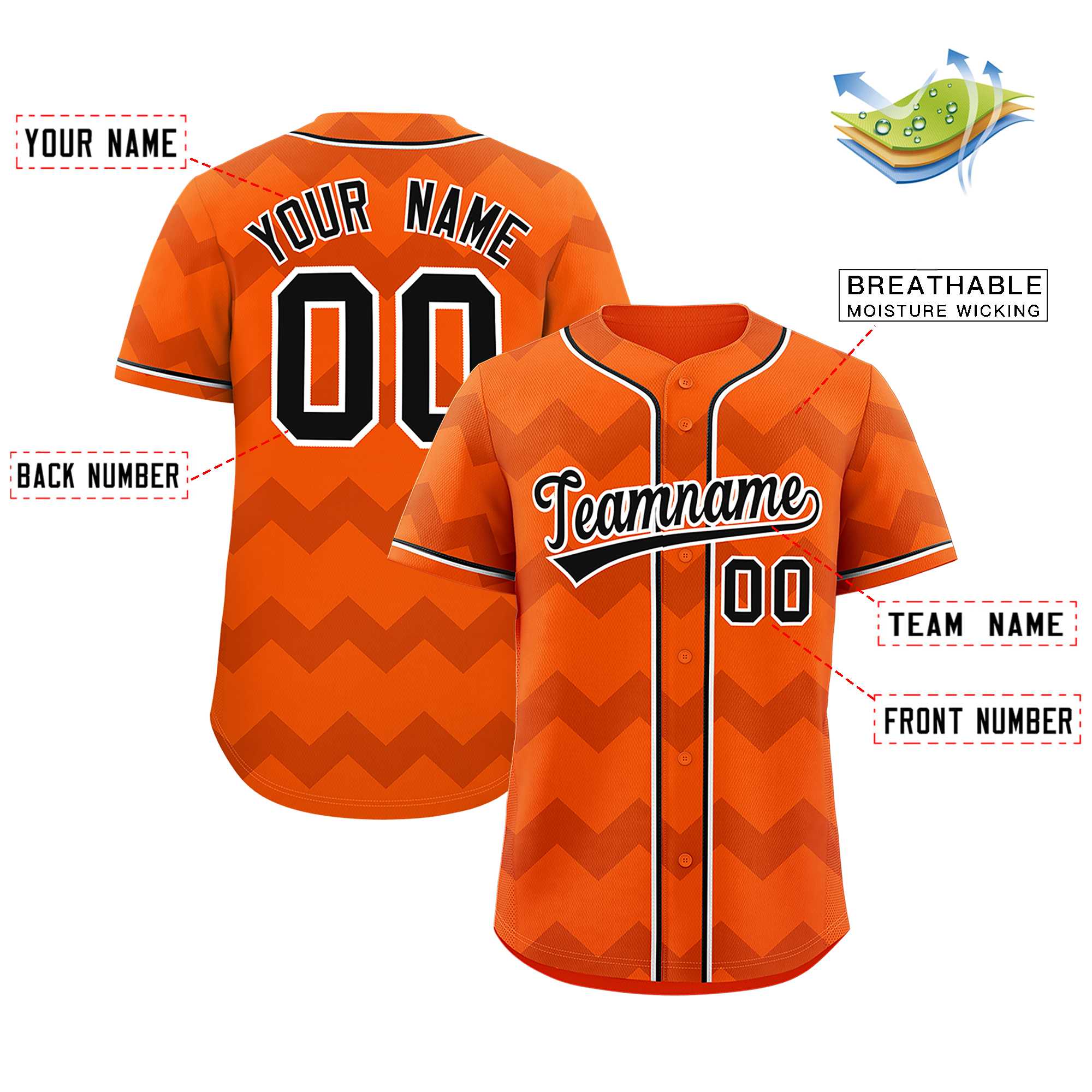 Custom Orange Black-White Personalized Ripple Design Authentic Baseball Jersey