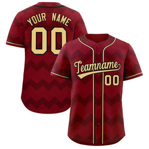 Custom Crimson Khaki-Black Personalized Ripple Design Authentic Baseball Jersey