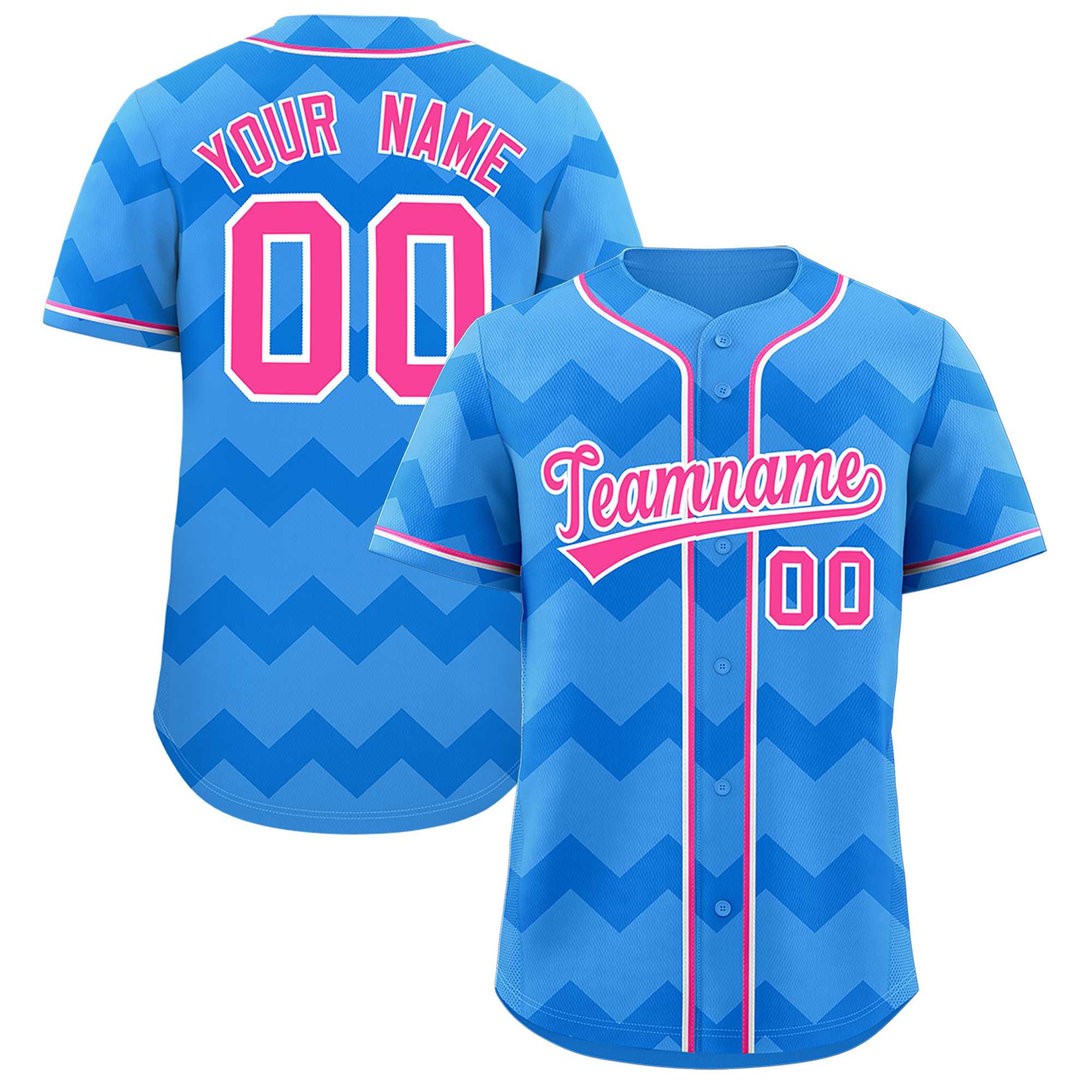 Custom Powder Blue Pink-White Personalized Ripple Design Authentic Baseball Jersey