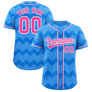 Custom Powder Blue Pink-White Personalized Ripple Design Authentic Baseball Jersey