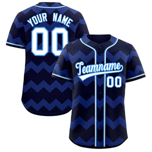 Custom Navy White-Powder Blue Personalized Ripple Design Authentic Baseball Jersey