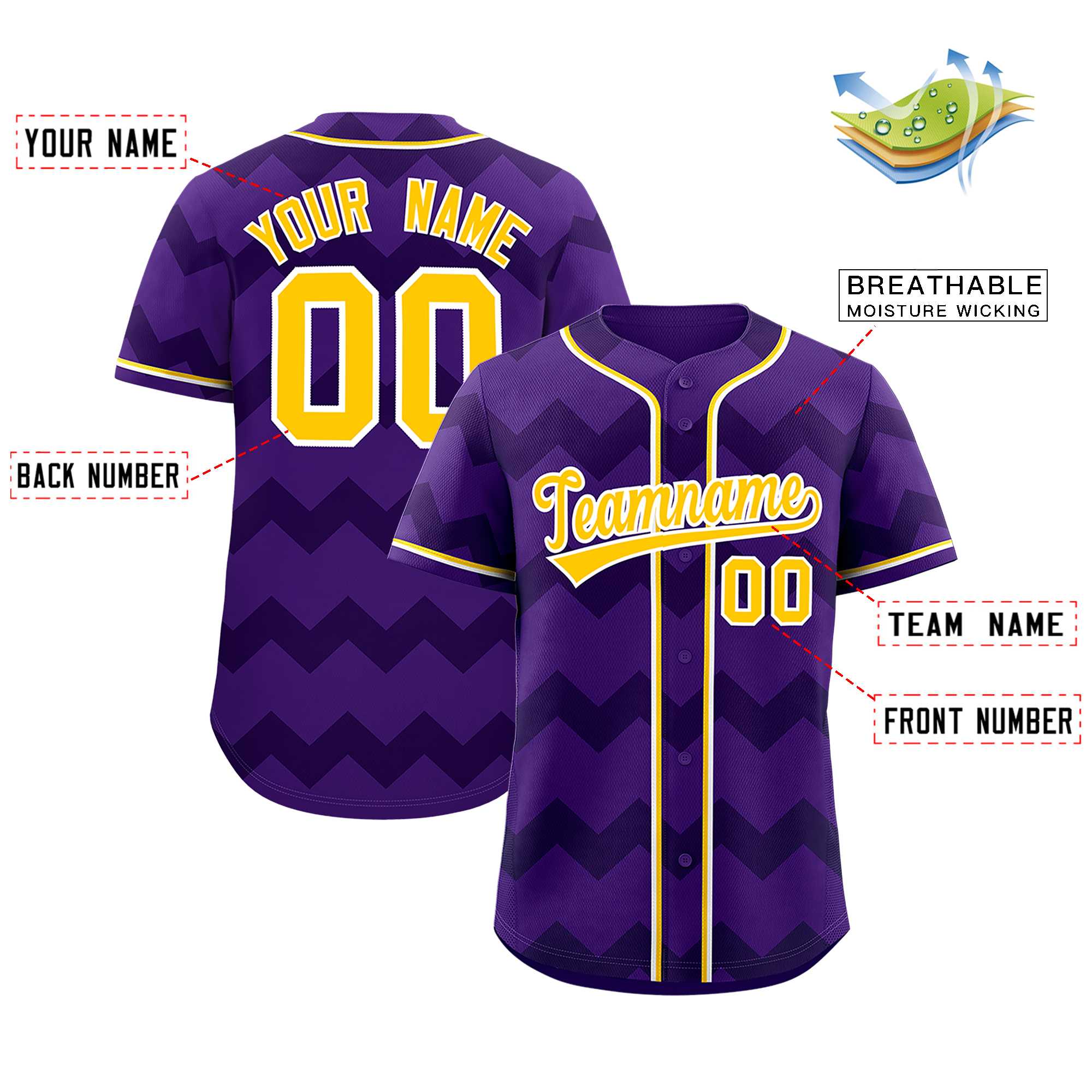 Custom Purple Gold-White Personalized Ripple Design Authentic Baseball Jersey