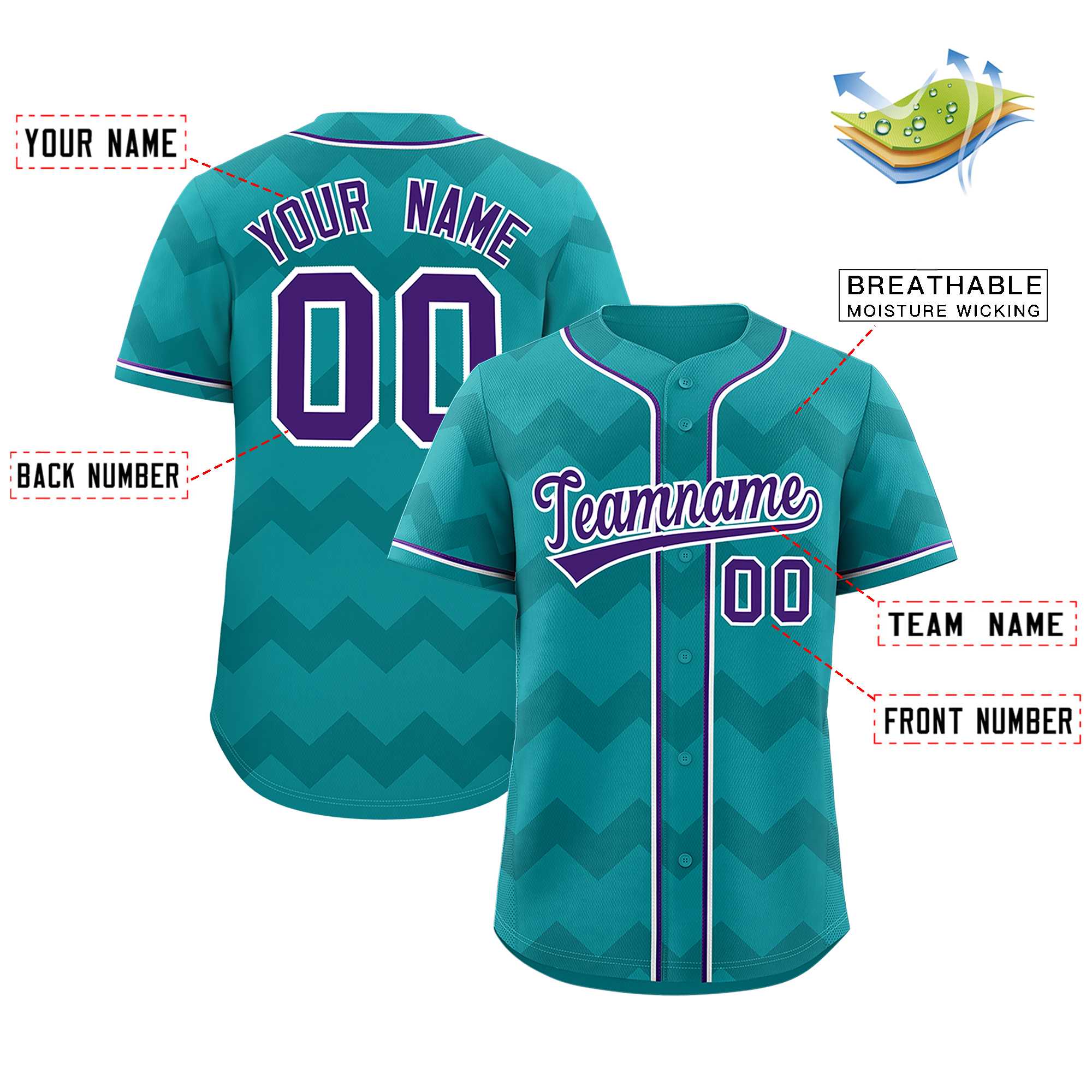 Custom Aqua Purple-White Personalized Ripple Design Authentic Baseball Jersey