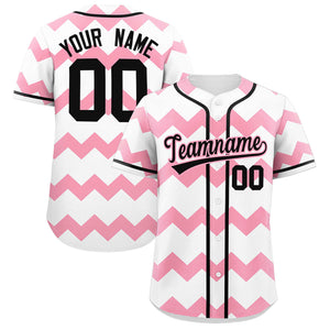 Custom White-Light Pink Black Personalized Ripple Design Authentic Baseball Jersey