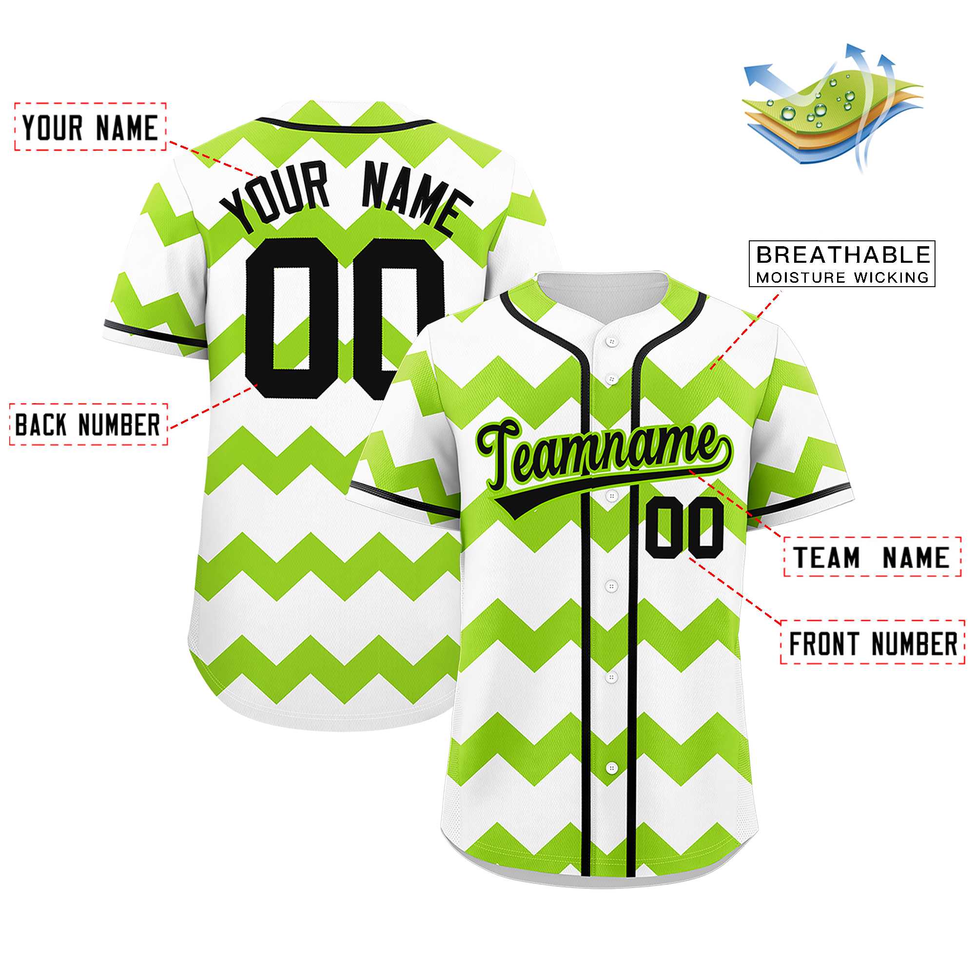 Custom White-Green Black Personalized Ripple Design Authentic Baseball Jersey