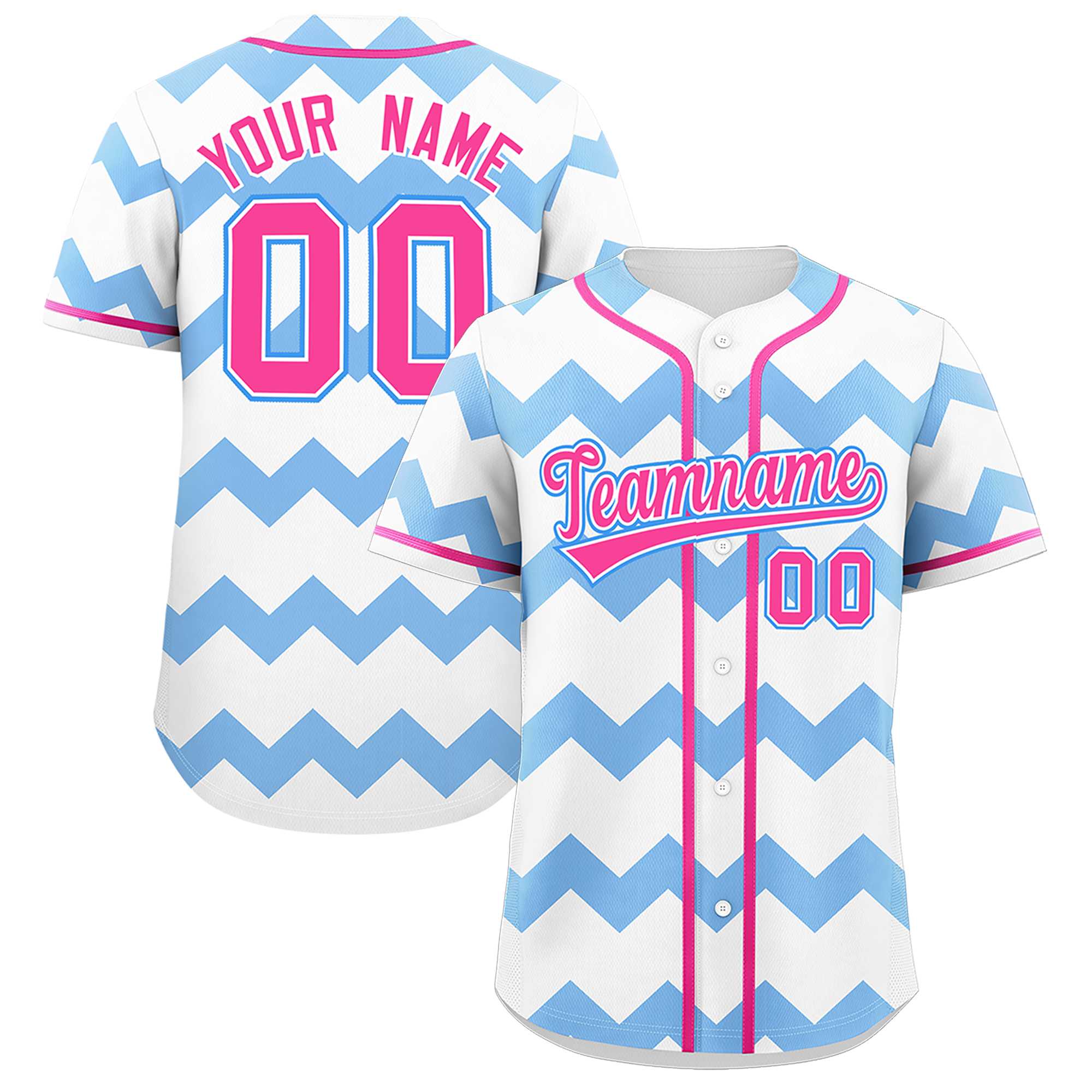 Custom White-Light Blue Pink Personalized Ripple Design Authentic Baseball Jersey