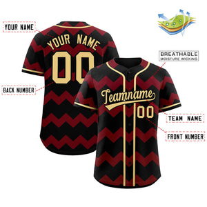 Custom Black-Crimson Khaki Personalized Ripple Design Authentic Baseball Jersey