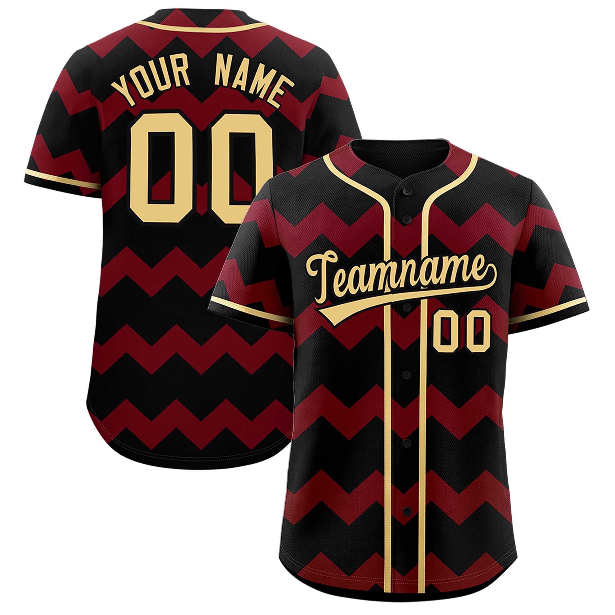 Custom Black-Crimson Khaki Personalized Ripple Design Authentic Baseball Jersey